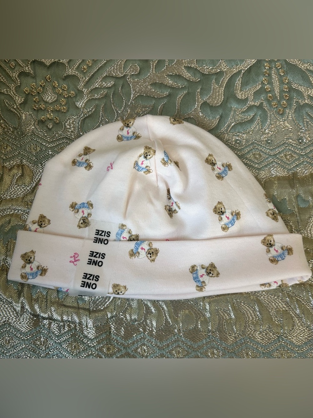 Ralph Lauren Pink Teddy Bear Newborn Beanie
